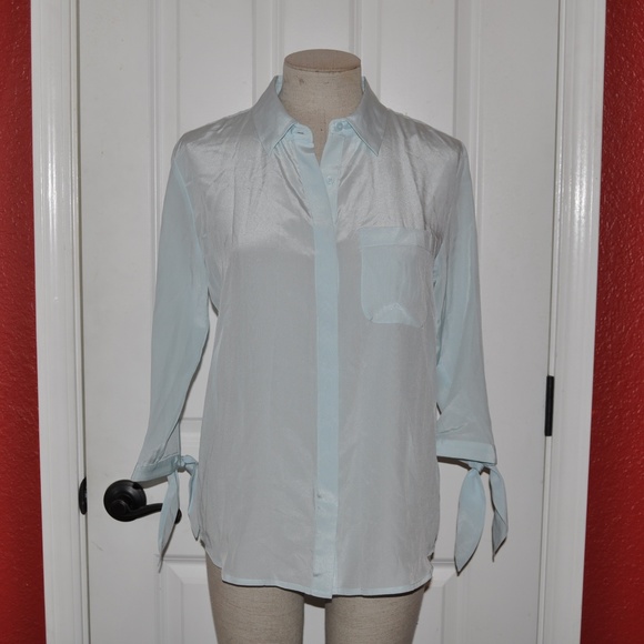Juicy Couture Tops - JUICY COUTURE Blue Vapor Silk Tie Sleeve Blouse B1